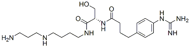 4-[(アミノイミノメチル)アミノ]-N-[(S)-2-[[4-[(3-アミノプロピル)アミノ]ブチル]アミノ]-1-(ヒドロキシメチル)-2-オキソエチル]ベンゼンブタンアミド 化学構造式
