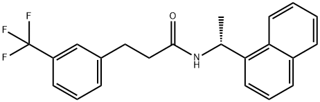 (R)-N-(1-(ナフタレン-1-イル)エチル)-3-(3-(トリフルオロメチル)フェニル)プロパンアミド 化学構造式