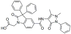 2-[5-[(1,5-dimethyl-3-oxo-2-phenyl-pyrazol-4-yl)carbamoyl]-2-oxo-3,3-d iphenyl-indol-1-yl]acetic acid Structure