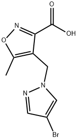 4-[(4-ブロモ-1H-ピラゾール-1-イル)メチル]-5-メチルイソキサゾール-3-カルボン酸 化学構造式