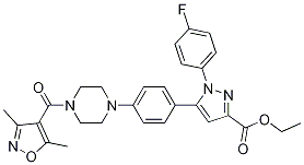 ETHYL 5-(4-(4-(3,5-DIMETHYLISOXAZOLE-4-CARBONYL)PIPERAZIN-1-YL)PHENYL)-1-(4-FLUOROPHENYL)-1H-PYRAZOLE-3-CARBOXYLATE Structure