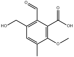 2-ホルミル-3-ヒドロキシメチル-6-メトキシ-5-メチル安息香酸 化学構造式