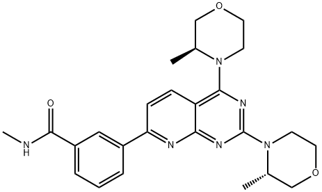 3-[2,4-双((3S)-3-甲基吗啉-4-基)吡啶并[5,6-E]嘧啶-7-基]-N-甲基苯甲酰胺, 1009298-59-2, 结构式