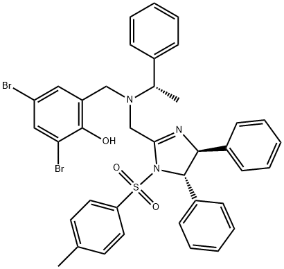 2,4-ジブロモ-6-[[[[(4S,5S)-4,5-ジヒドロ-4,5-ジフェニル-1-トシル-1H-イミダゾール-2-イル]メチル][(S)-1-フェニルエチル]アミノ]メチル]フェノール 化学構造式