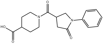 1-[(5-oxo-1-phenylpyrrolidin-3-yl)carbonyl]piperidine-4-carboxylic acid Structure
