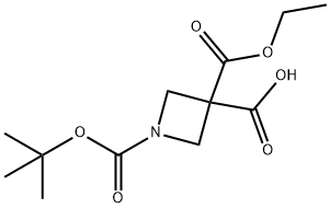 1-叔丁氧羰基-3-乙氧羰基-氮杂环丁烷-3-羧酸 结构式