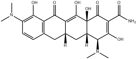 (4S,4aS,5aR,12aS)-4,9-ビス(ジメチルアミノ)-1,4,4a,5,5a,6,11,12a-オクタヒドロ-3,10,12,12a-テトラヒドロキシ-1,11-ジオキソ-2-ナフタセンカルボアミド 化学構造式