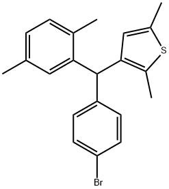 3-((4-BROMOPHENYL)(2,5-DIMETHYLPHENYL)METHYL)-2,5-DIMETHYLTHIOPHENE 化学構造式