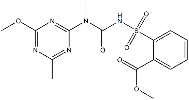 2-[[[[(4-メトキシ-6-メチル-1,3,5-トリアジン-2-イル)(メチル)アミノ]カルボニル]アミノ]スルホニル]安息香酸メチル 化学構造式