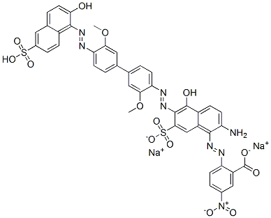 Benzoic acid, 2-[[2-amino-5-hydroxy-6-[ [4'-[(2-hydroxy-6-sulfo-1-naphthalenyl)azo]-3,3'-dimethoxy [1,1'-biphenyl]-4-yl]azo]-7-sulfo-1-naphthaleny l]azo]-5-nitro-, disodium salt Structure