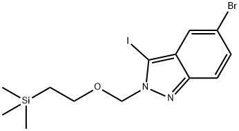 2H-INDAZOLE, 5-BROMO-3-IODO-2-[[2-(TRIMETHYLSILYL)ETHOXY]METHYL]-|5-溴-3-碘-2 - ((2-(三甲基甲硅烷基)乙氧基)甲基)-2H-吲唑