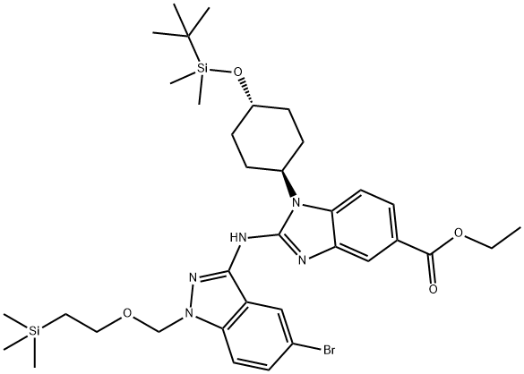 2 - ((5-溴-1 - ((2-(三甲基甲硅烷基)乙氧基)甲基)-1H-吲唑-3-基)氨基)-1, 1012104-44-7, 结构式