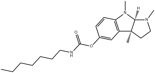 ヘプチルカルバミド酸[(3aS)-1,2,3,3a,8,8aα-ヘキサヒドロ-1,3aα,8-トリメチルピロロ[2,3-b]インドール]-5-イル 化学構造式