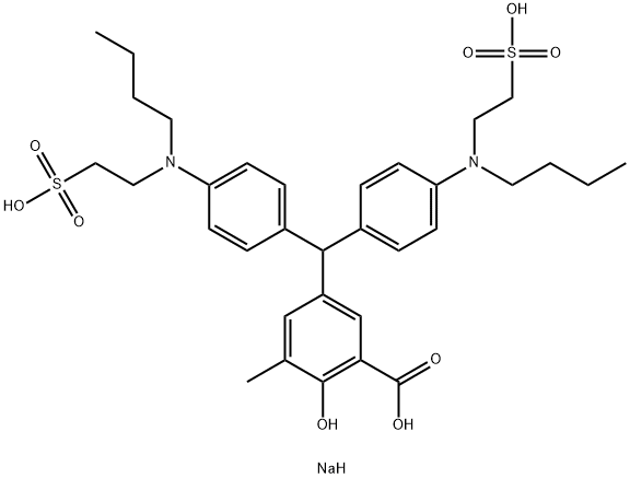2-Hydroxy-5-[bis[4-[N-butyl-N-(2-sodiosulfoethyl)amino]phenyl]methyl]-3-methylbenzoic acid Structure