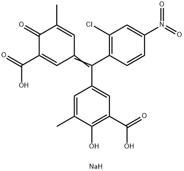 5-[(2-Chloro-4-nitrophenyl)[3-methyl-4-oxo-5-(sodiooxycarbonyl)-2,5-cyclohexadien-1-ylidene]methyl]-2-hydroxy-3-methylbenzoic acid sodium salt Struktur