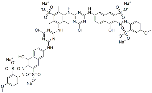 3,5-Bis[4-chloro-6-[5-hydroxy-6-(4-methoxy-2-sulfophenylazo)-7-sulfo-2-naphtylamino]-1,3,5-triazin-2-ylamino]-2,4,6-trimethylbenzenesulfonic acid pentasodium salt Structure