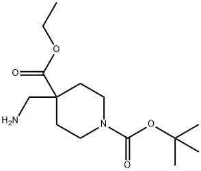 1,4-Piperidinedicarboxylic acid, 4-(aminomethyl)-, 1-(1,1-dimethylethyl) 4-ethyl ester Structure