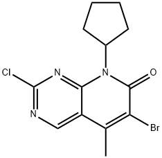 6-溴-2-氯-8-环戊基-5-甲基-吡啶并[2,3-D]嘧啶-7(8H)-酮,1016636-76-2,结构式