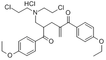 2-((Bis(2-chloroethyl)amino)methyl)-1,5-bis(4-ethoxyphenyl)-4-methylen e-1,5-pentanedione HCl Struktur