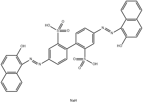 4,4'-ビス[(2-ヒドロキシ-1-ナフチル)アゾ]-1,1'-ビフェニル-2,2'-ジスルホン酸二ナトリウム 化学構造式