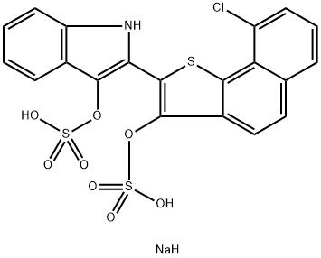 二钠2-[9-氯-3-(磺酸基氧基)萘并[1,2-B]噻吩-2-基]-1H-吲哚-3-基硫酸盐 结构式