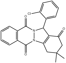 13-(2-CHLORO-PHENYL)-3,3-DIMETHYL-2,3,4,13-TETRAHYDRO-INDAZOLO[1,2-B]PHTHALAZINE-1,6,11-TRIONE 化学構造式
