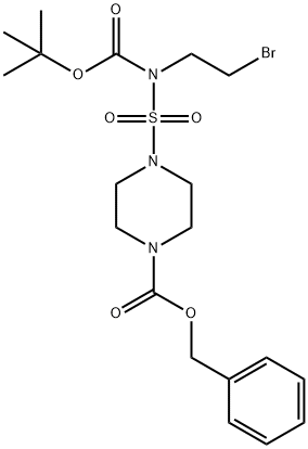 4-{[(2-ブロモエチル)(TERT-ブチルトキシカルボニル)アミノ]スルホニル}テトラヒドロ-1(2H)-ピラジンカルボン酸ベンジル 化学構造式