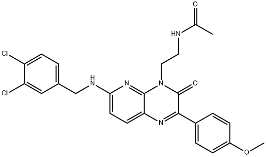 N-[2-[6-[[(3,4-二氯苯基)甲基]氨基]-2-(4-甲氧基苯基)-3-氧代-3,4-二氢吡啶并[2,3-B]吡嗪-4-基]乙基]乙酰胺,1018674-83-3,结构式