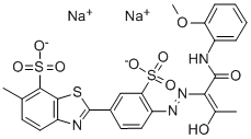 2-[4-[[1-[[(2-メトキシフェニル)アミノ]カルボニル]-2-オキソプロピル]アゾ]-3-スルホフェニル]-6-メチル-7-ベンゾチアゾールスルホン酸二ナトリウム 化学構造式