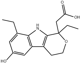 1,8-ジエチル-6-ヒドロキシ-1,3,4,9-テトラヒドロピラノ[3,4-b]インドール-1-酢酸 化学構造式
