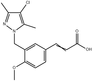 (2E)-3-{3-[(4-chloro-3,5-dimethyl-1H-pyrazol-1-yl)methyl]-4-methoxyphenyl}acrylic acid Struktur