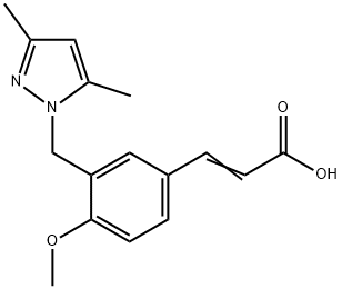 (2E)-3-{3-[(3,5-ジメチル-1H-ピラゾール-1-イル)メチル]-4-メトキシフェニル}アクリル酸 化学構造式