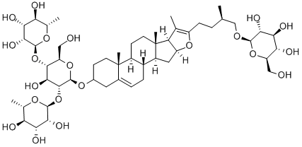 (25R)-26-(β-D-グルコピラノシルオキシ)-3β-[[2-O,4-O-ビス(α-L-ラムノピラノシル)-β-D-グルコピラノシル]オキシ]フロスタ-5,20-ジエン 化学構造式