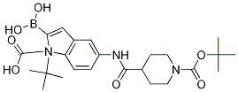 1H-Indole-1-carboxylic acid, 2-borono-5-[[[1-[(1,1-dimethylethoxy)carbonyl]-4-piperidinyl]carbonyl]amino]-, 1-(1,1-dimethylethyl) ester Structure