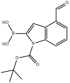 1H-Indole-1-carboxylic acid, 2-borono-4-formyl-, 1-(1,1-dimethylethyl) ester Structure