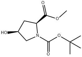 N-(tert-ブトキシカルボニル)-cis-4-ヒドロキシ-L-プロリンメチル 化学構造式