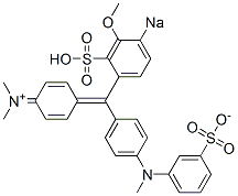 N-Methyl-N-[4-[[4-[N-methyl-N-(3-sulfonatophenyl)amino]phenyl](3-methoxy-4-sodiosulfophenyl)methylene]-2,5-cyclohexadien-1-ylidene]methanaminium Struktur