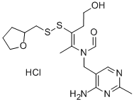 Formamide,N-((4-amino-2-methyl-5-pyrimidinyl)methyl)-N-(4-hydroxy-1-methyl-2-((tetrahydrofurfuryl)dithio)-1-butenyl)-,hydrochloride Struktur