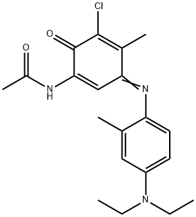 N-[5-氯-3-[4-(二乙基氨基)-2-甲基苯基亚氨基]-4-甲基-6-氧代-1,4-环己二烯基]乙酰胺, 102387-48-4, 结构式
