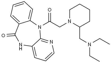 11-((2-((二乙氨基)甲基)-1-哌啶基)乙酰基)-5,11-二氢-(6H)-吡啶并[2.3-B][1.4]苯并二氮杂-6-酮, 102394-31-0, 结构式