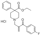 4-Fluorophenyl-1-methylene-2-(4-carbethoxy-4-phenylpiperidino)-ethyl k etone hydrochloride Struktur