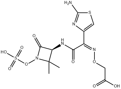 硫酸[(3S)-3-[[2-(2-アミノチアゾール-4-イル)-2-[(Z)-カルボキシメチルオキシイミノ]-1-オキシエチル]アミノ]-4,4-ジメチル-2-オキソアゼチジン-1-イル] 化学構造式