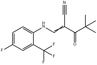 (E)-2-(2,2-dimethylpropanoyl)-3-[4-fluoro-2-(trifluoromethyl)anilino]-2-propenenitrile Structure