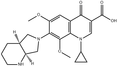 1-Cyclopropyl-1,4-dihydro-6,8-dimethoxy-7-[(4aS,7aS)-octahydro-6H-pyrrolo[3,4-b]pyridin-6-yl]-4-oxo-3-quinolinecarboxylic acid Struktur