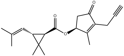 :(S)-2-Methyl-3-(2-propynyl)-4-oxocyclopent-2-enyl-(lR)-cis,trans-2,2-dimethyl-3-(2-methyl-1-propenyl)cyclopropanecarboxylate Struktur