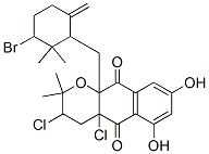 3,4a-Dichloro-6,8-dihydroxy-3,4,4a,10a-tetrahydro-2,2-dimethyl-10a-[(2,2-dimethyl-3-bromo-6-methylenecyclohexyl)methyl]-2H-naphtho[2,3-b]pyran-5,10-dione Struktur
