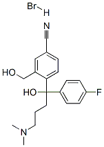 4-[4-(Dimethylamino)-1-(4-fluorophenyl)-1-hydroxybutyl]-3-(hydroxymethyl)benzonitrile hydrobromide Struktur