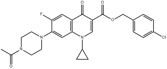 3-Quinolinecarboxylic acid, 7-(4-acetyl-1-piperazinyl)-1-cyclopropyl-6-fluoro-1,4-dihydro-4-oxo-, (4-chlorophenyl)Methyl ester 结构式