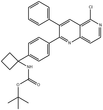 CarbaMic acid, N-[1-[4-(5-chloro-3-phenyl-1,6-naphthyridin-2-yl)phenyl]cyclobutyl]-, 1,1-diMethylethyl ester Struktur