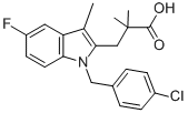 1-(4-クロロベンジル)-5-フルオロ-α,α,3-トリメチル-1H-インドール-2-プロパン酸 化学構造式